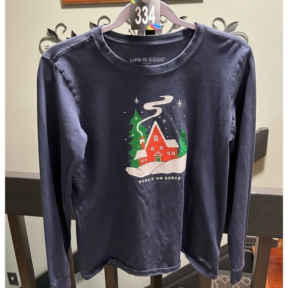 Life is Good “ Peace On Earth”  Navy Long Sleeve Shirt Size Small #334 - Picture 1 of 7